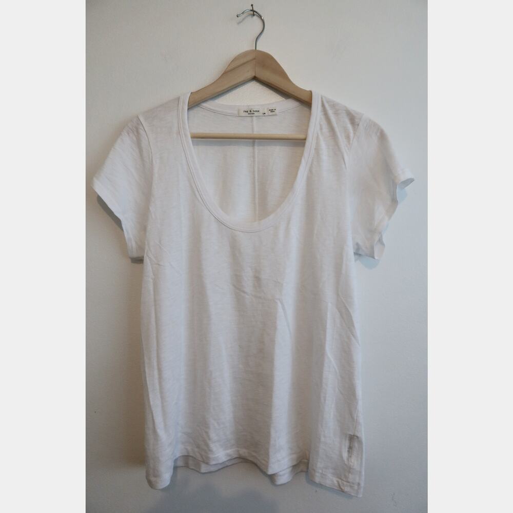 Rag & Bone New York Women's U-neck White T- Shirt Large 100% Pima Cotton NWOT